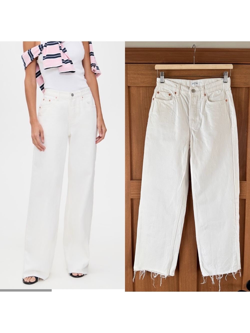 Parke Wide Leg Relaxed Jeans Raw Hem Button Fly White Wash Women’s size 25